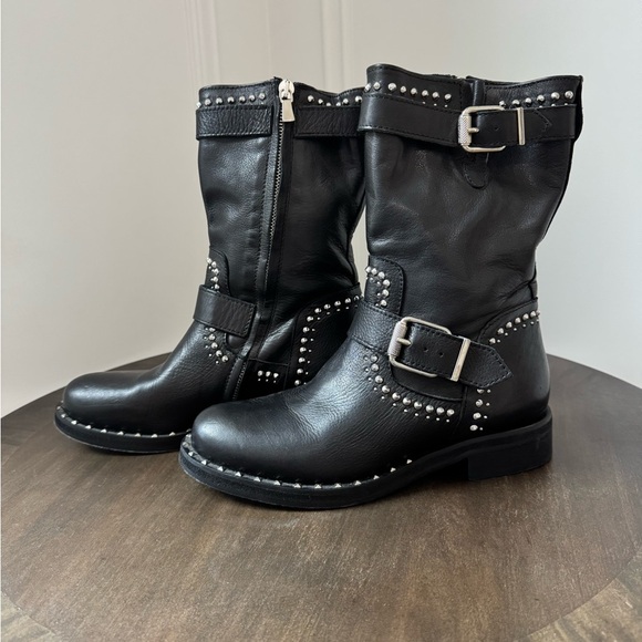 Charles David Whistler Black Leather Studded Moto Boots - Size 6 - EUC - Picture 6 of 10